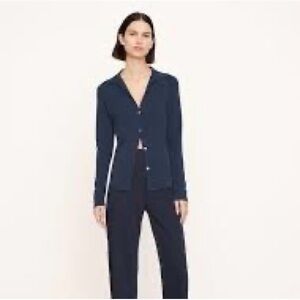 Vince Collared Cardigan Button Down Shirt Top Navy Blue Size M LN